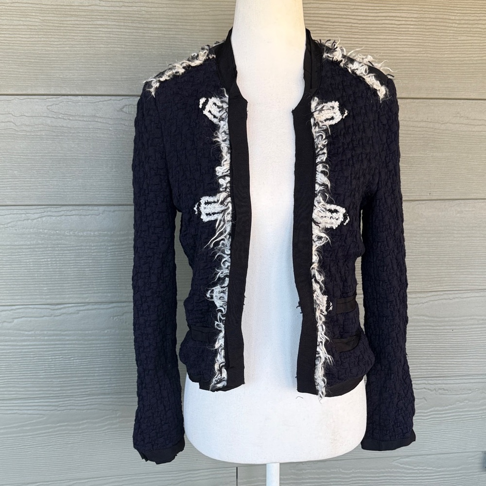 Rebecca Taylor Wool Blend Fringe Detail Cropped Jacket - Flawed